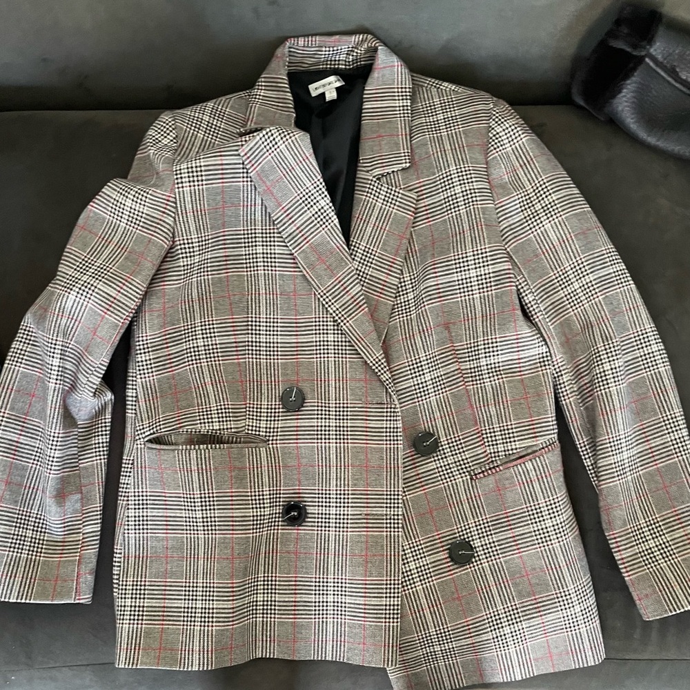Plaid double breasted blazer